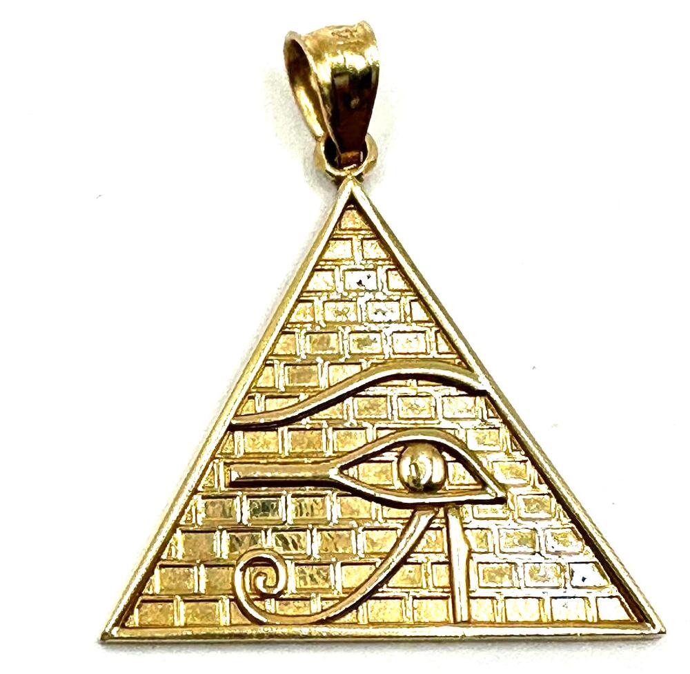 14k Yellow Gold Eye of Horus Egyptian Pyramid Pendant / Charm